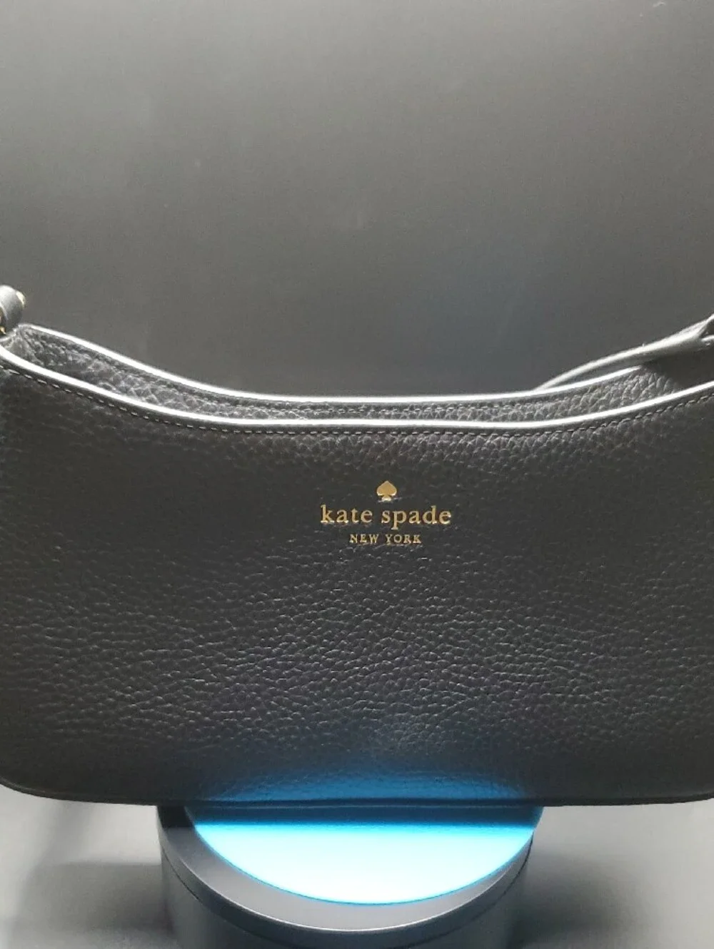Kate Spade black pebbled leather shoulder bag with gold logo